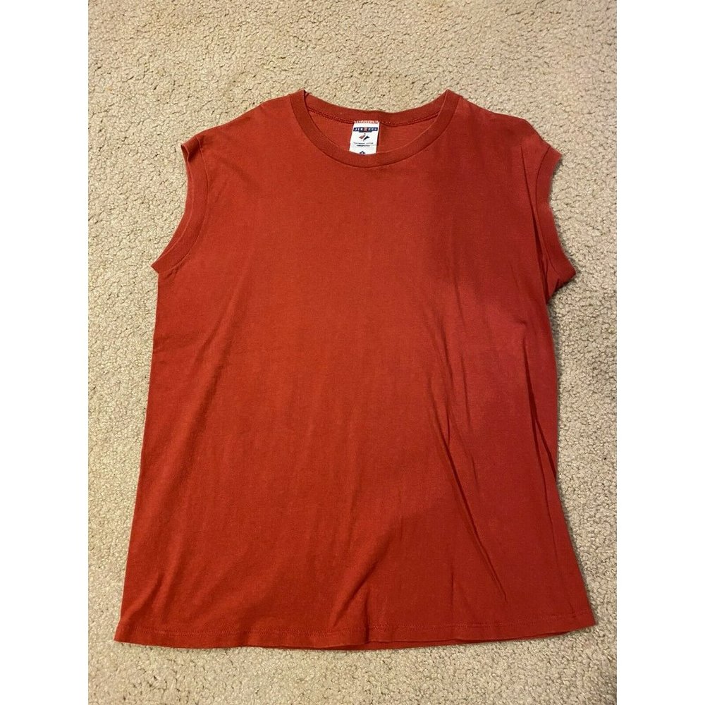 VINTAGE JERZEES SLEEVELESS BLANK PLAIN USA MADE 90s TANKTOP TSHIRT SZ Large Red